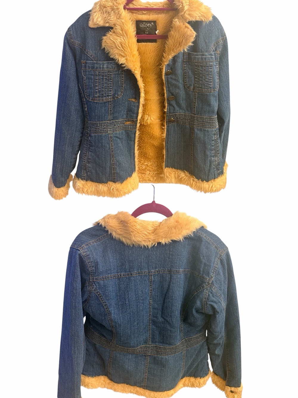 Kids Denim Jacket with Golden Faux Fur Trim by